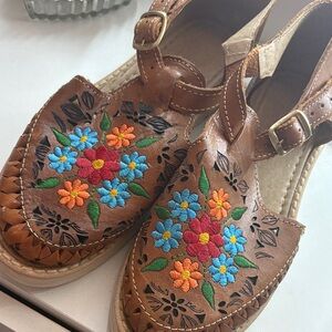 Embroidered Brown Sandals